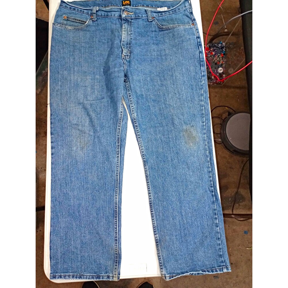 Lee Men’s Blue Medium Wash Cotton Denim Straight Jeans Regular Fit Size 40